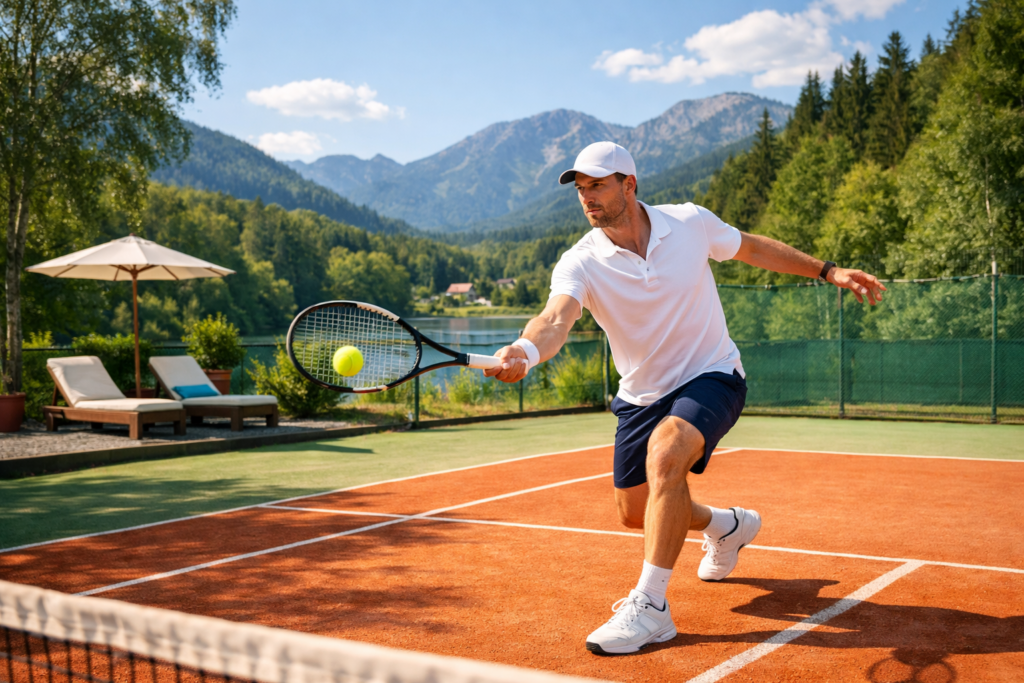 Illustration: Tennisspieler beim Schlagen eines Balls